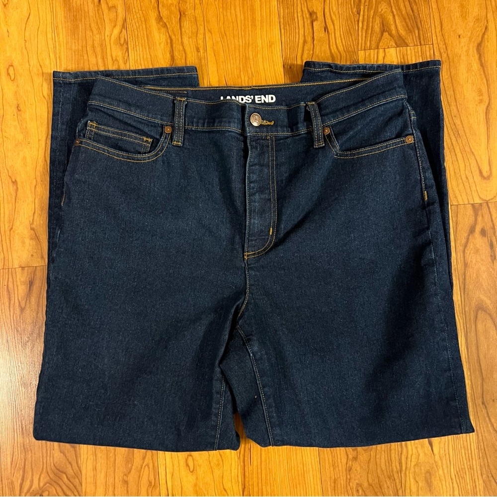 Lands’ End, 14, High Rise Straight Leg Ankle Blue Jeans, Excellent Condition